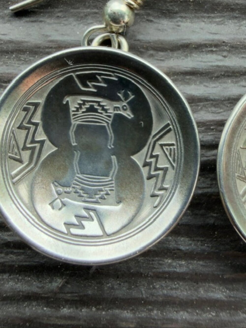 Vintage Native American Sterling Silver Dish Earrings with Antelope - Picture 3 of 7